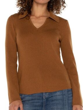 Liverpool Los Angeles NWT Wool Blend Rib-Knit Tumeric Collared Sweater